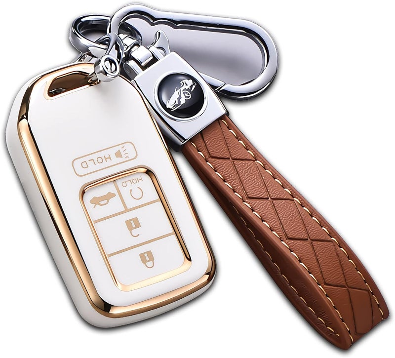 Cacacar Key Fob Cover 2016-2022 for Honda with Keychain, Premium Soft TPU Full Protection Key Fob Case for Honda Accord Civic CRV Pilot Passport Smart Remote Key Protector (Size C-Ivory) - Image 1